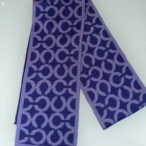 Coach Purple Monogram Scarf w/ Stripes  ~ Merino Wool